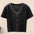 Contrast Decorative Button Short Sleeve Knit Top