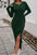 Drawstring Round Neck Long Sleeve Midi Dress