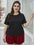 Plus Size Lounge Set: Round Neck Tee & Plaid Shorts