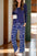 Round Neck Long Sleeve Top and Printed Pants Lounge Set