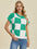 Double Take Full Size Checkered Round Neck Short Sleeve Sweater