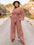 Printed V-Neck Tie Front Balloon Sleeve Jumpsuit