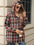 Drawstring Plaid Hooded Long Sleeve Top